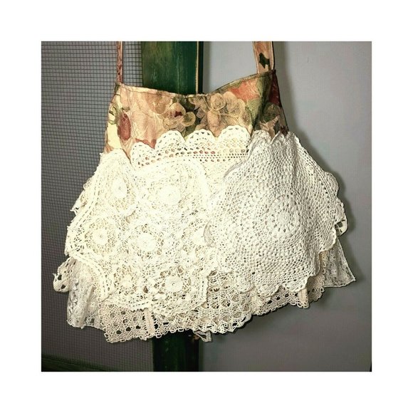 Boho Handbag Unique Gypsy Purse Hippie Bag Vintage Crochet Lace Doilies Fringe - Picture 7 of 11